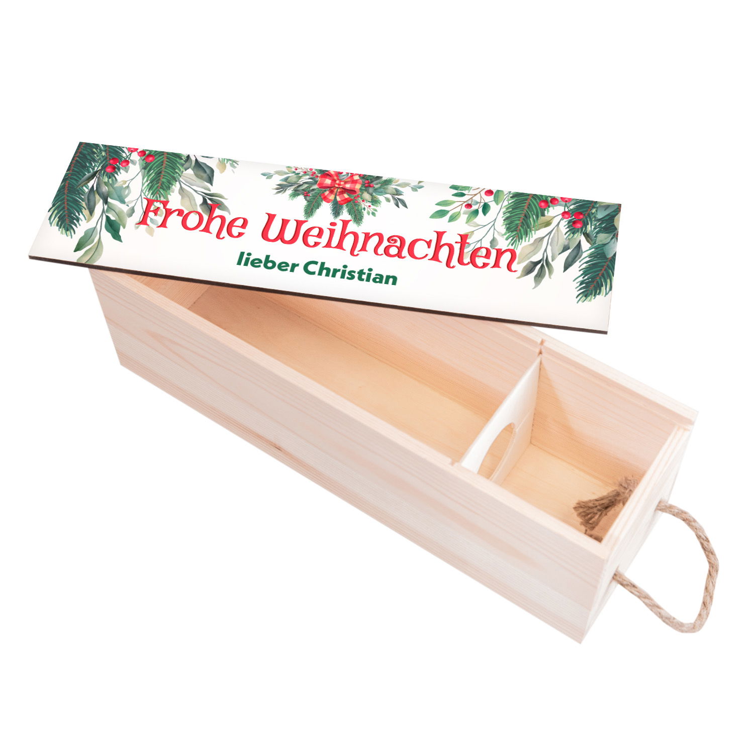 Weihnachtliche Holzbox für Weinflaschen 