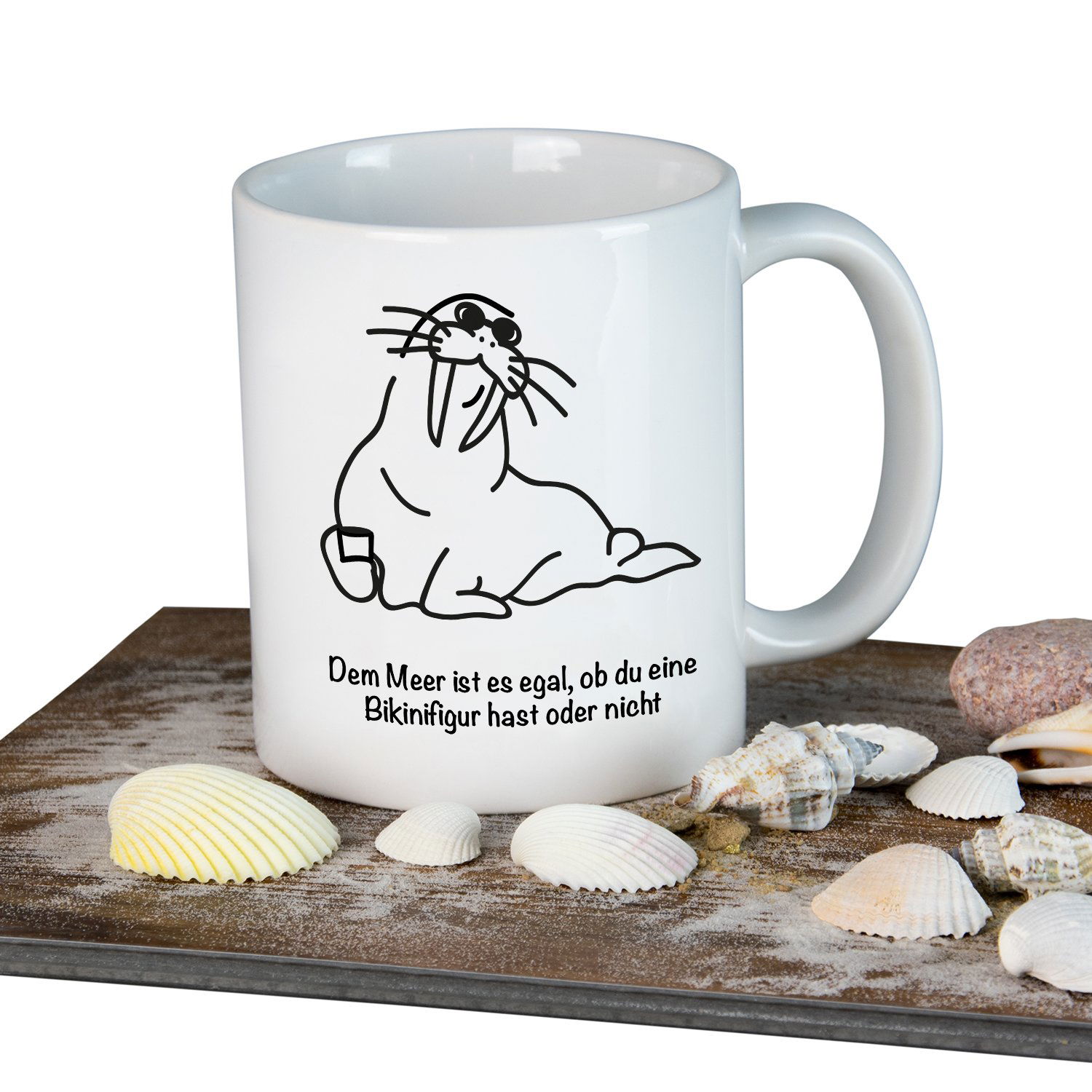 Bonbonglas und Becher - Walross mit Spruch