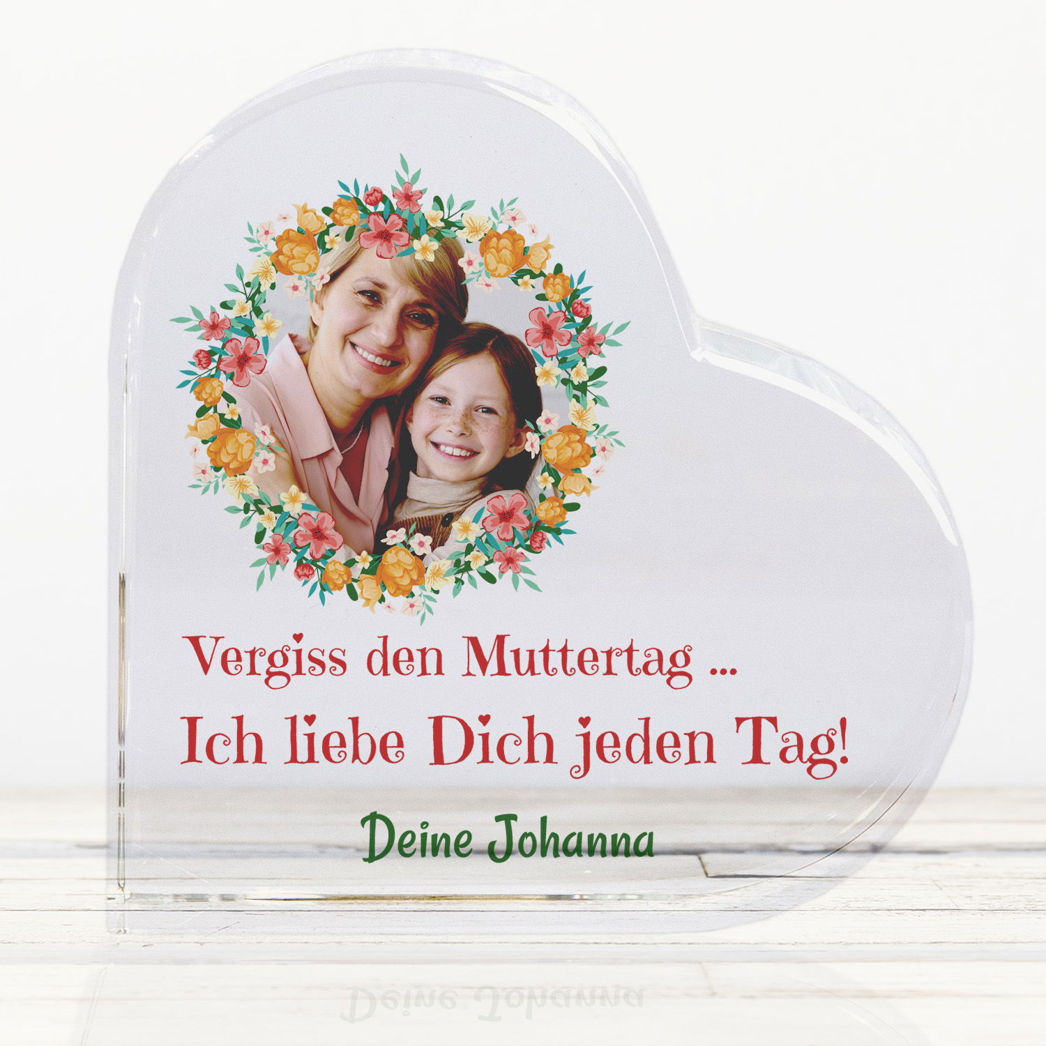 Glasherz zum Muttertag mit Personalisierung