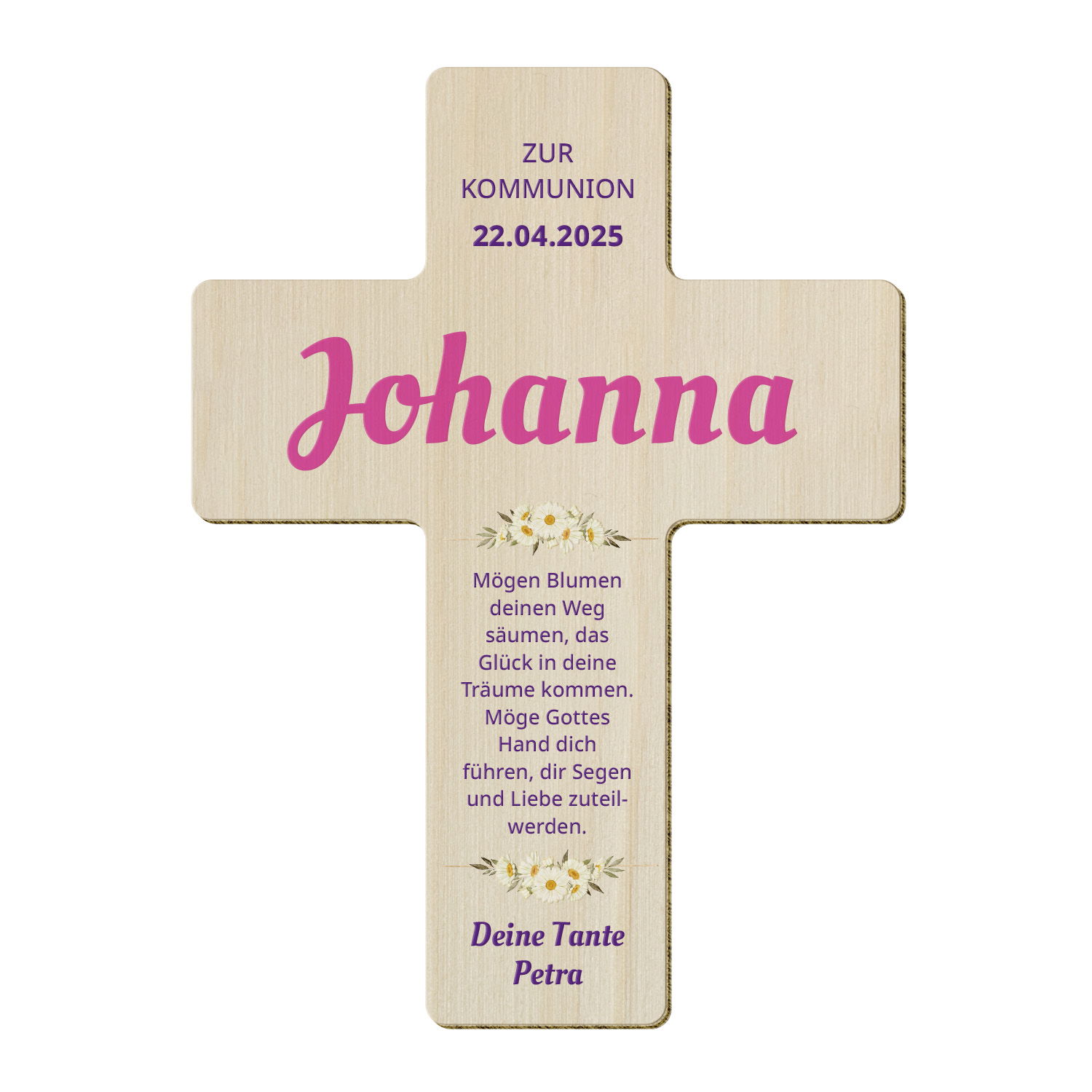 Holzkreuz zur Kommunion mit Personalisierung  