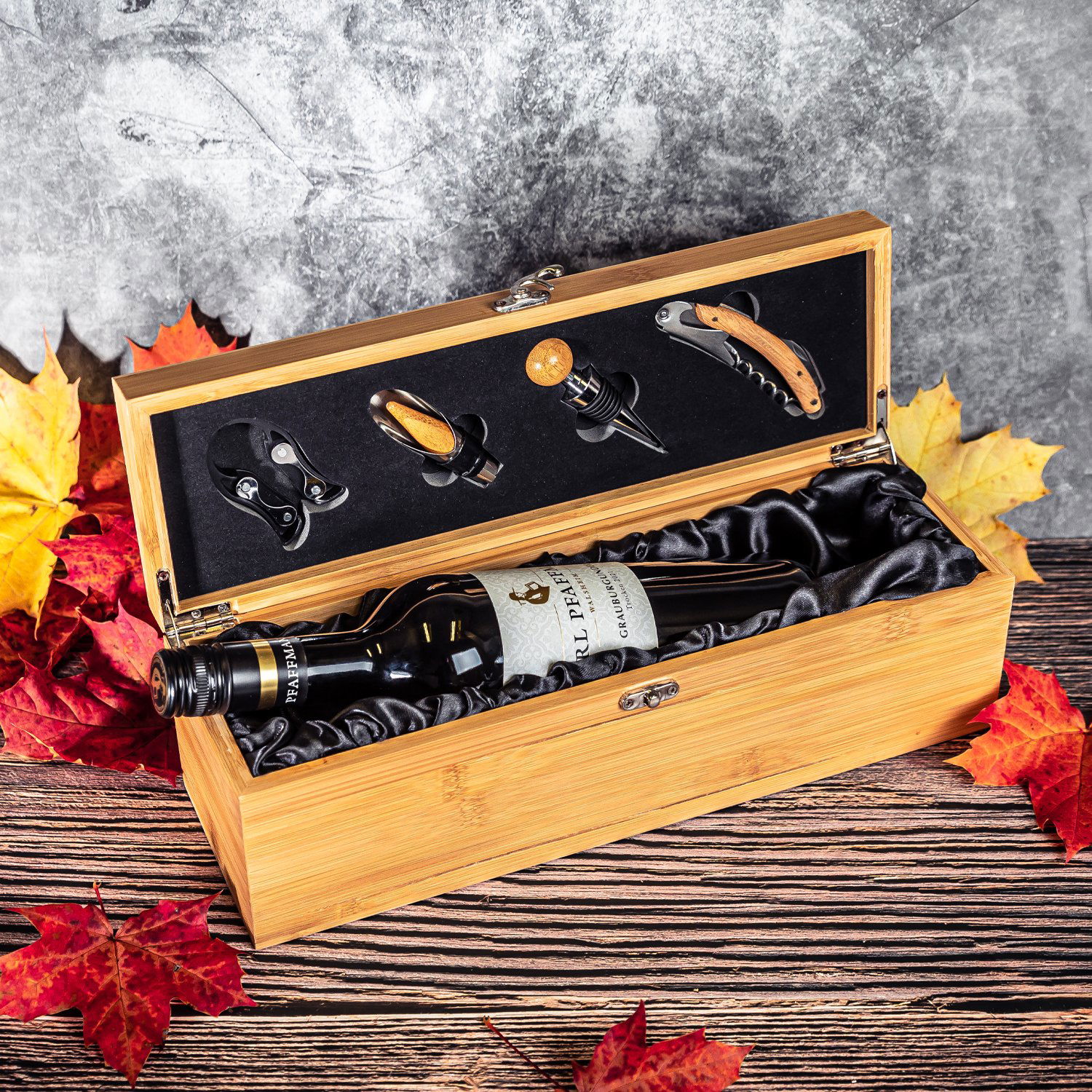Personalisierbare Bambus-Geschenkbox für Weinflasche