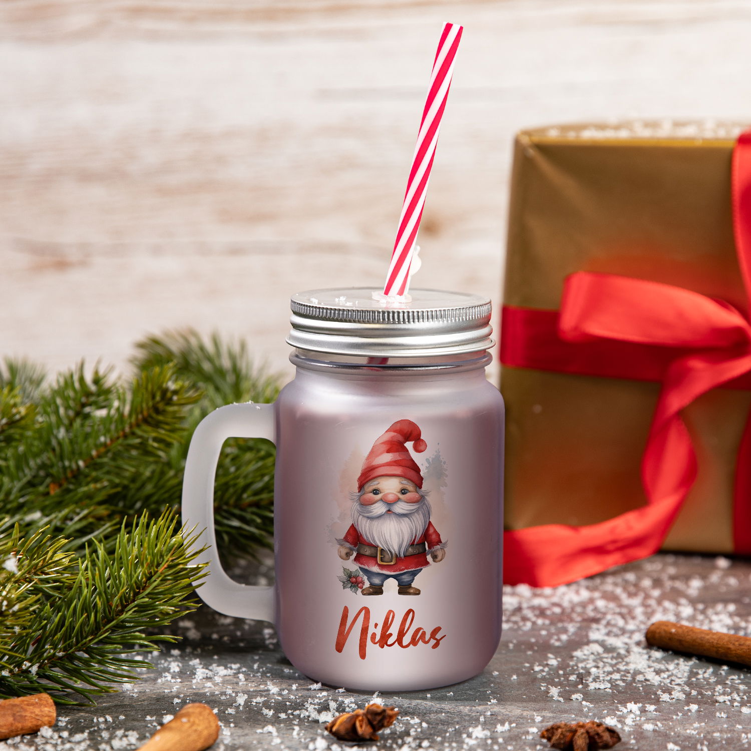 Weihnachtliches Henkelglas mit Wunschname