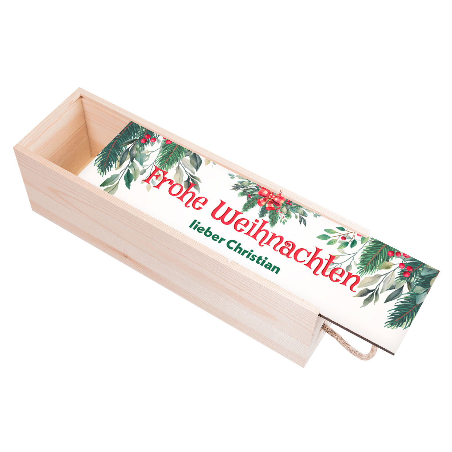 Weihnachtliche Holzbox für Weinflaschen 