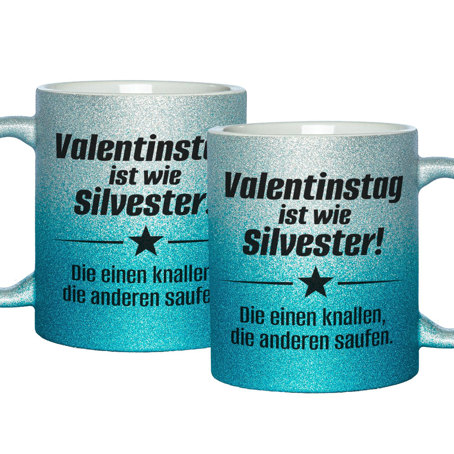 Glitzertasse mit lustigen Sprüchen