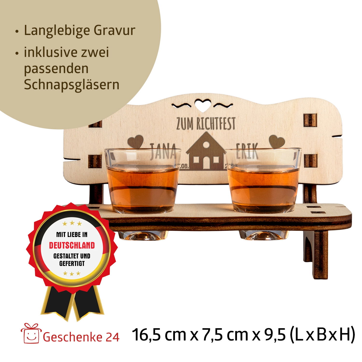 Schnapsbank zum Richtfest mit Personalisierung