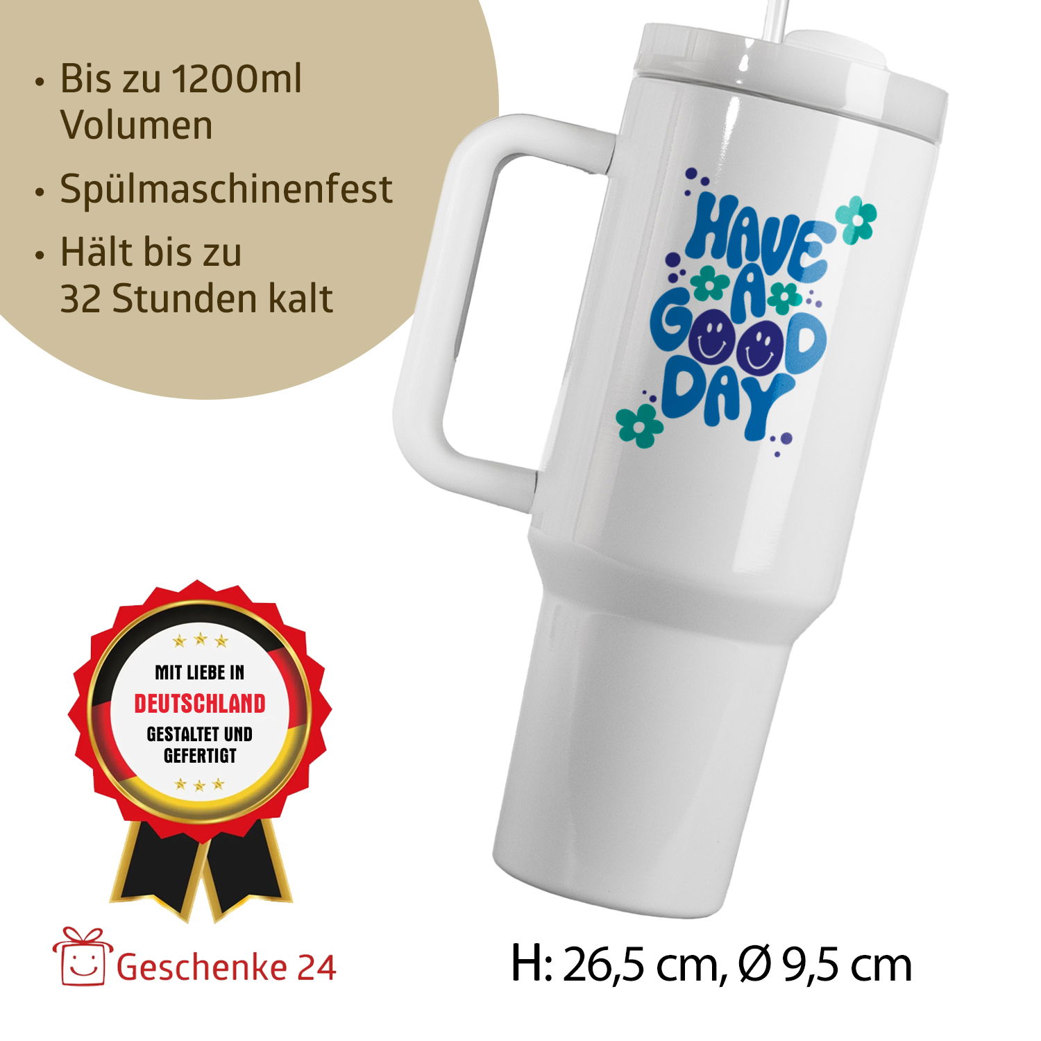 Thermo-Becher mit Griff und Wunschname