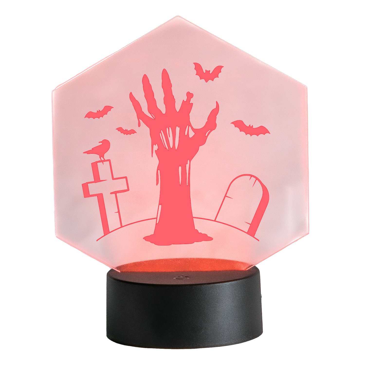 LED-Leuchte-Halloween-Hexagon-Zombiehand-Rot-Freisteller-vor-Weiss LED-Leuchte - Happy Halloween