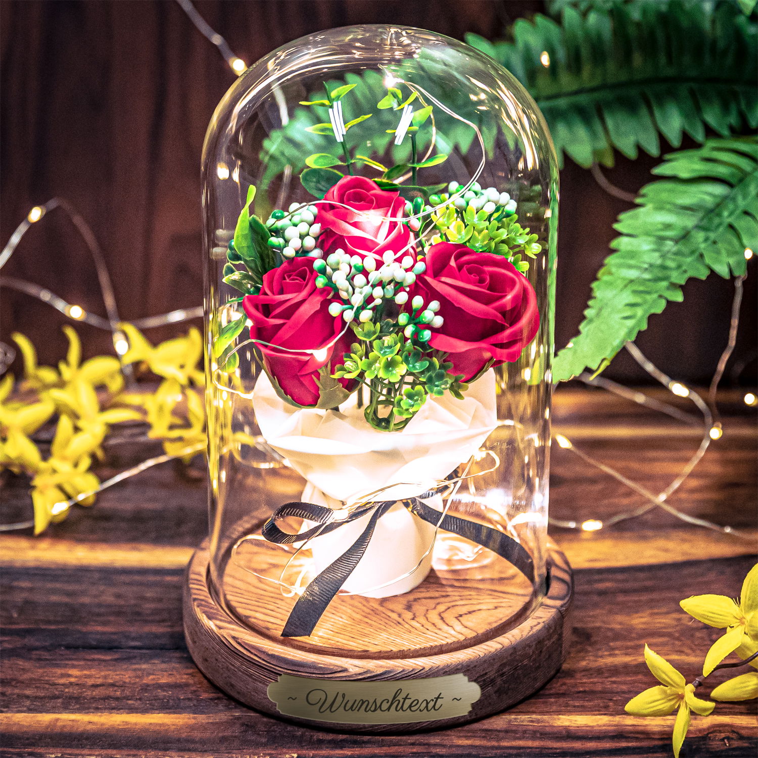 Ewige Rose im Glas mit Gravur