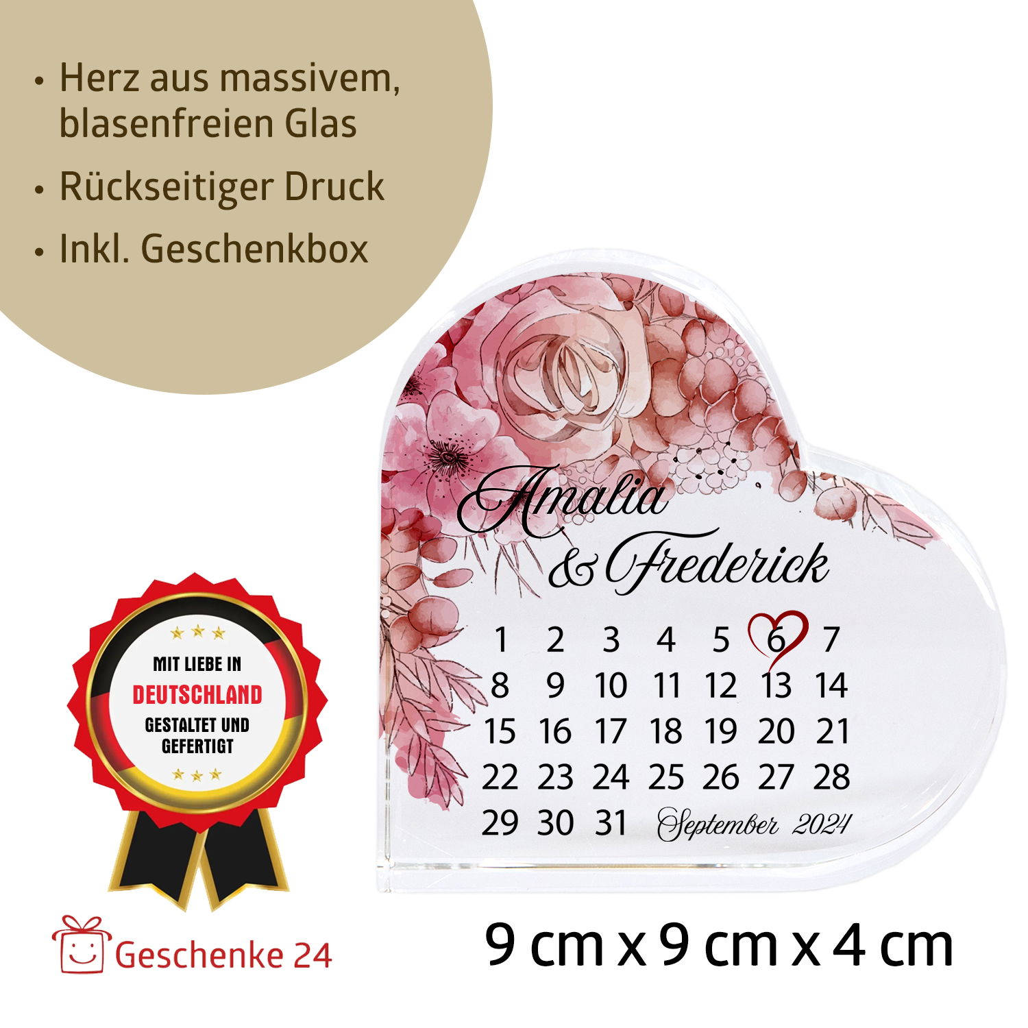 Glasherz zur Hochzeit