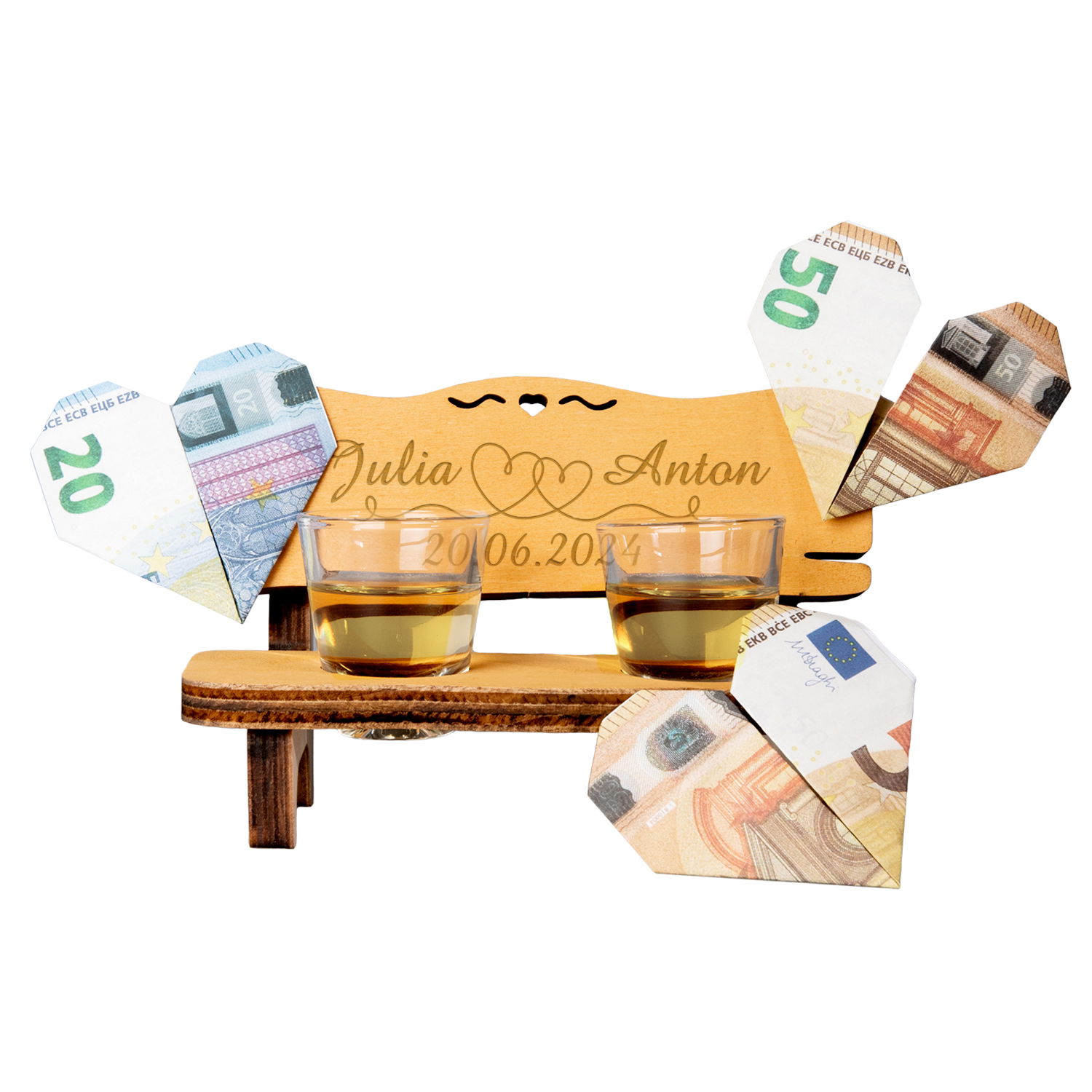 Schnapsbank mit Gravur zur Hochzeit