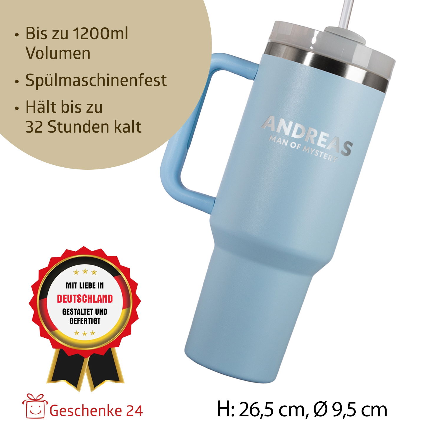 Thermo-Becher mit Griff und Deiner Gravur