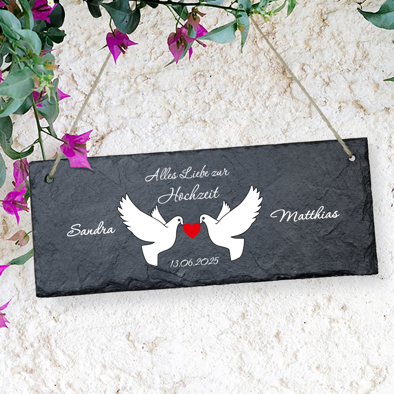 Schieferschild zur Hochzeit mit Personalisierung