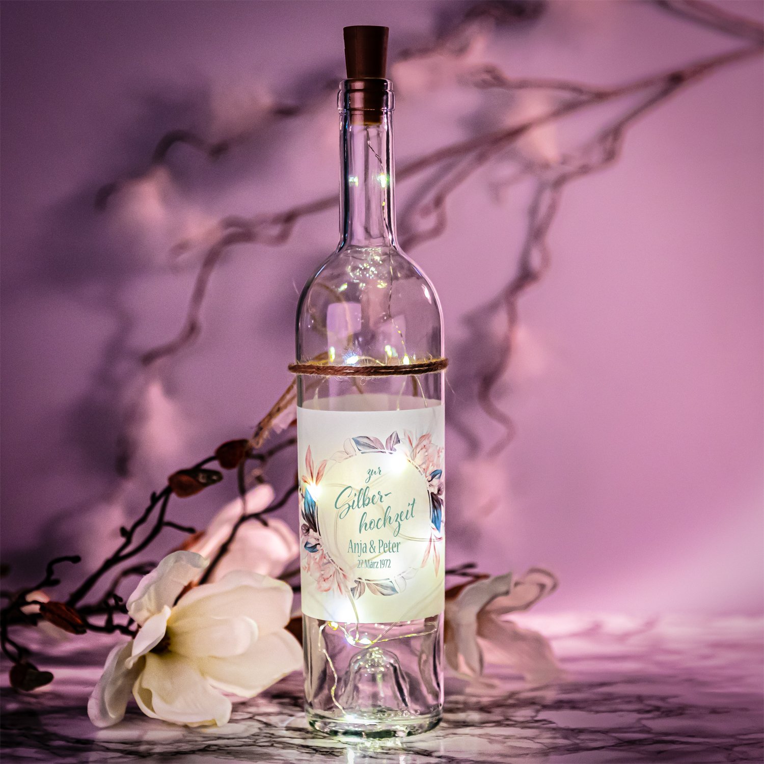 LED Flasche zur Silberhochzeit
