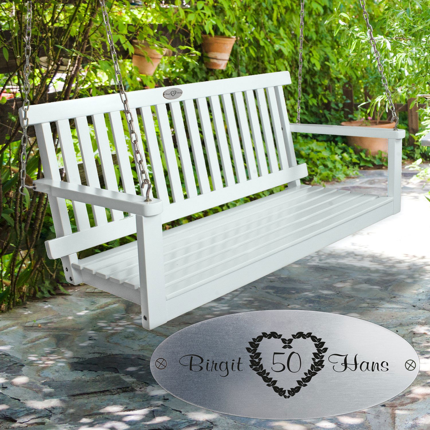 Gartenbank zum Hochzeitstag mit Personalisierung