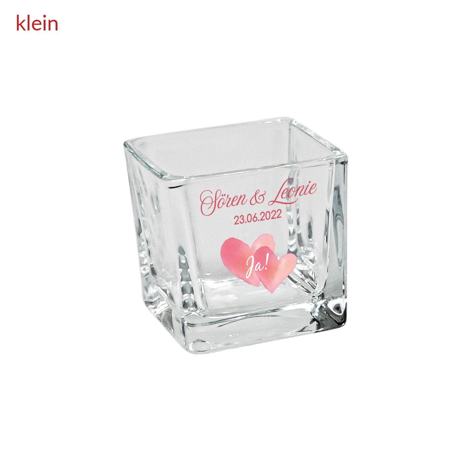 Teelicht-Sandra-Rich-Freisteller-Motiv-Hochzeit-Aquarellherz-Vase-klein Teelichthalter Hochzeit - mit Personalisierung
