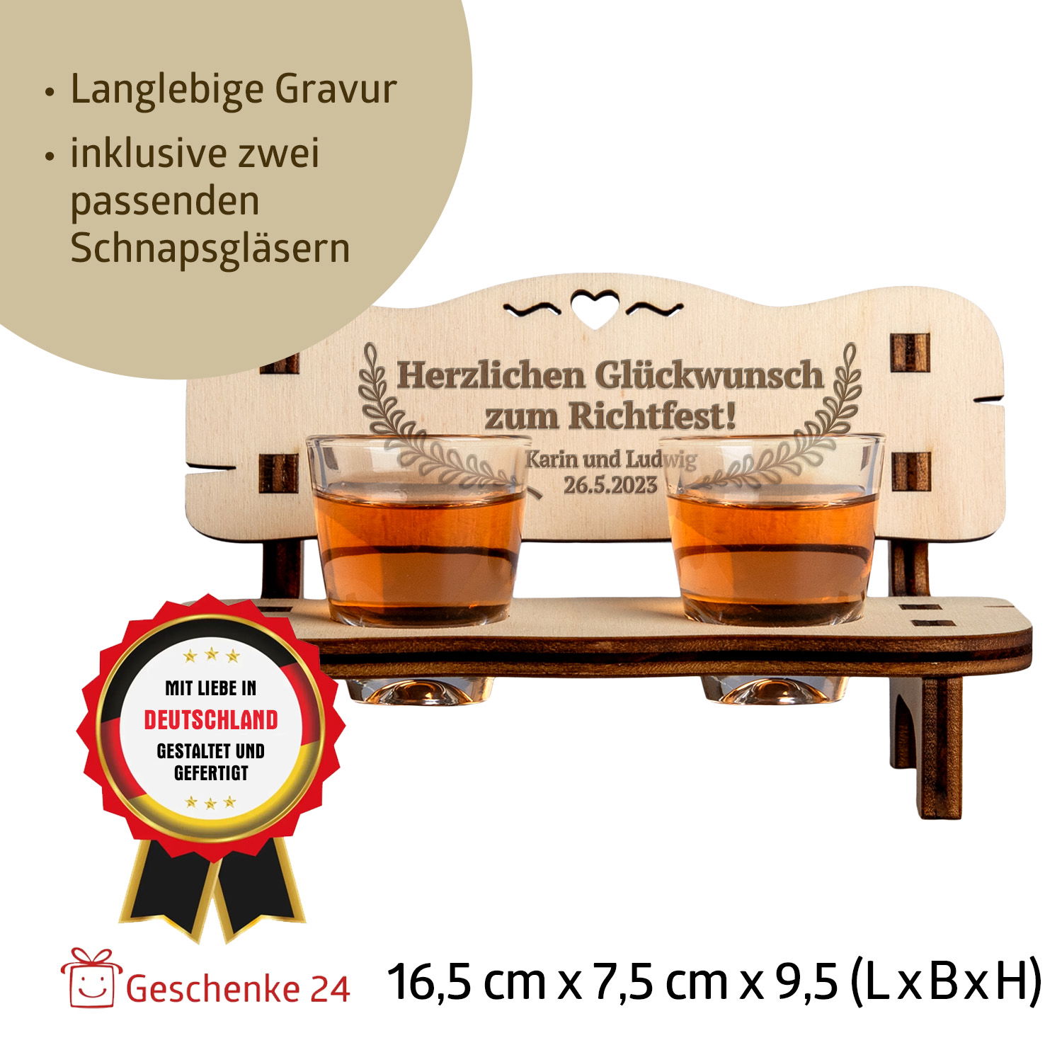 Schnapsbank zum Richtfest mit Personalisierung