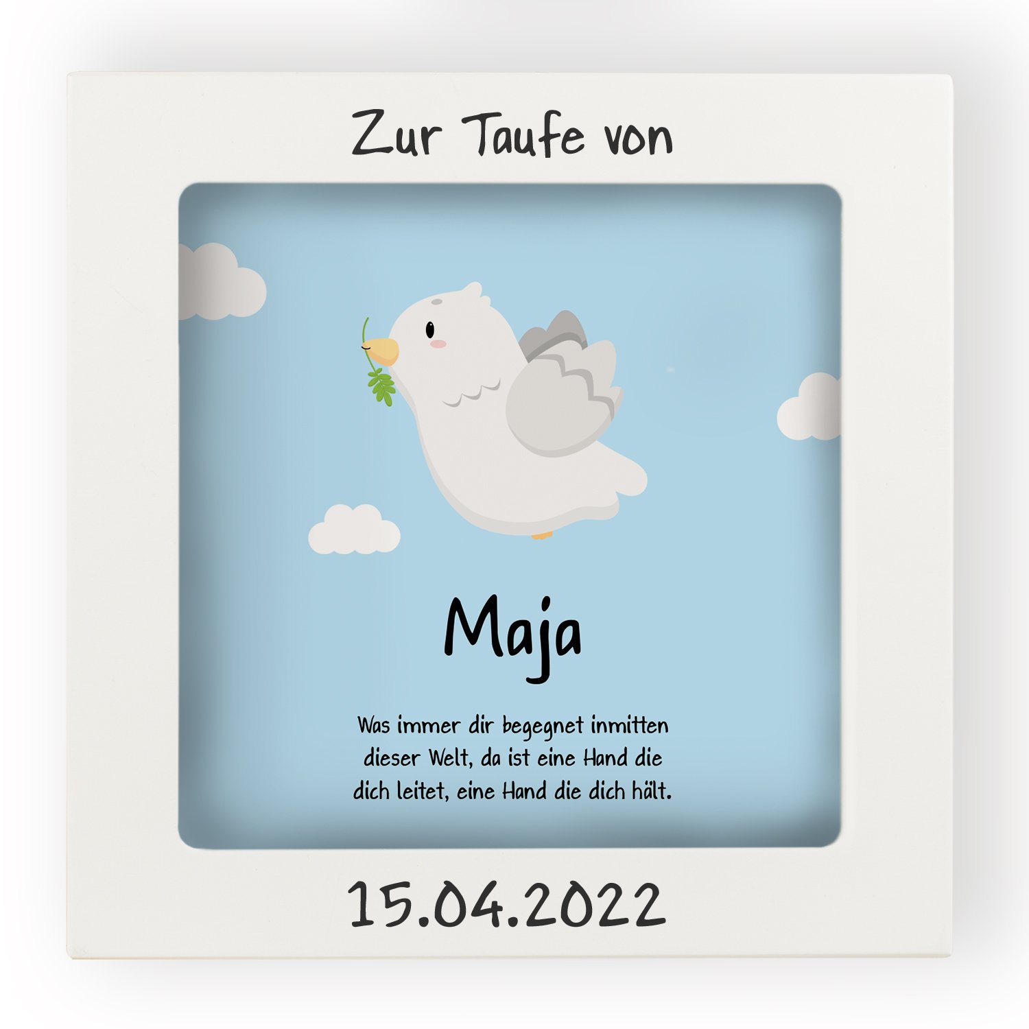 3D-Bilderrahmen zur Taufe - Taube mit Personalisierung
