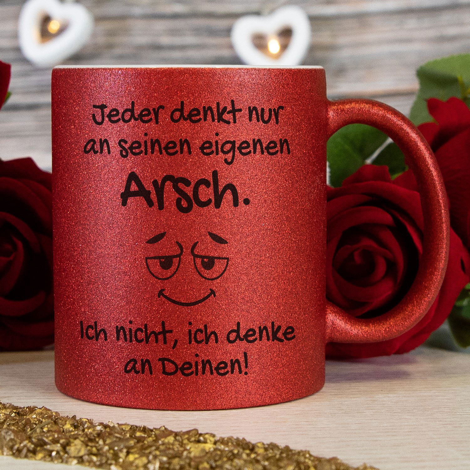 Glitzertasse mit lustigen Sprüchen
