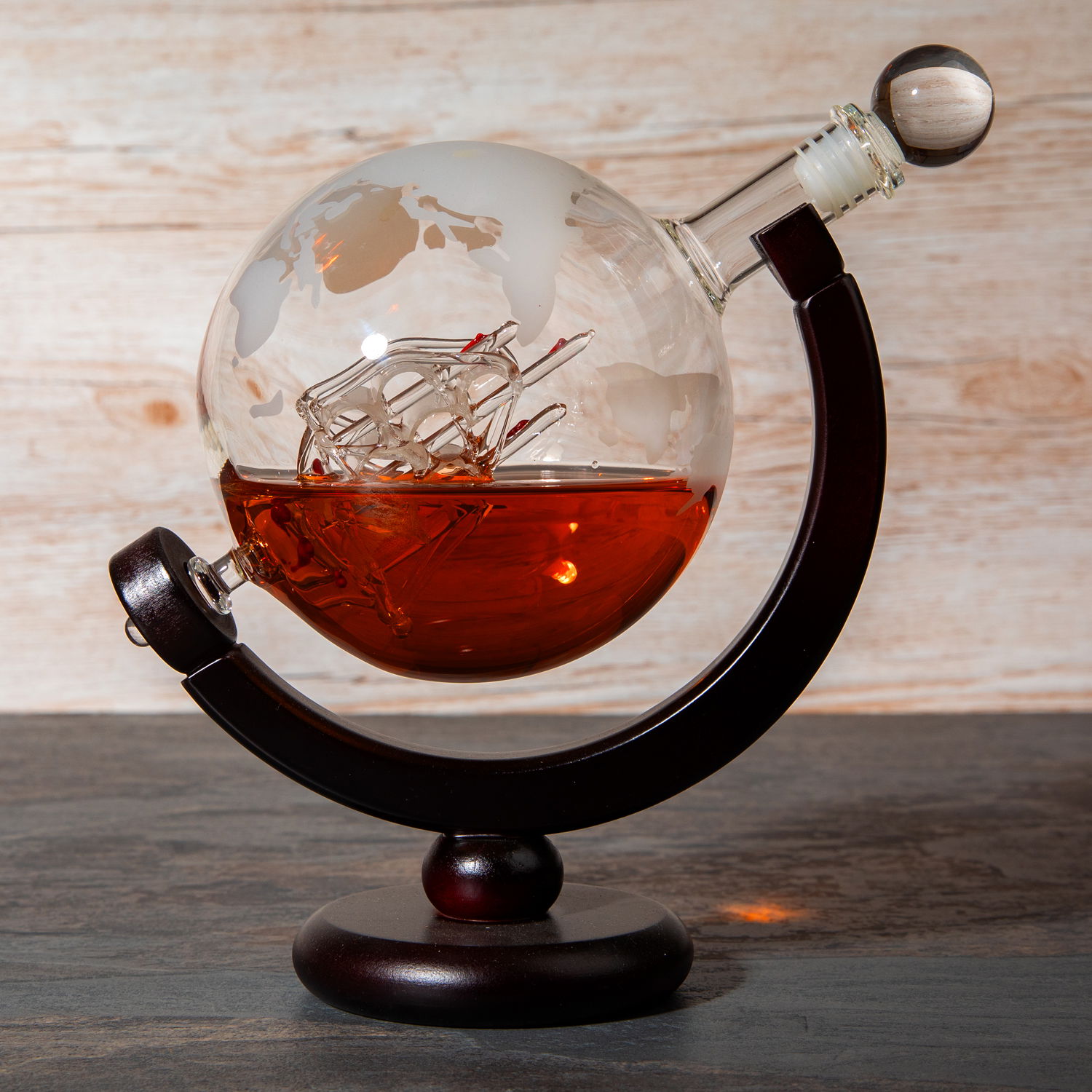 Glaskaraffe-Globus mit Whiskyglas Kompass Geschenkset