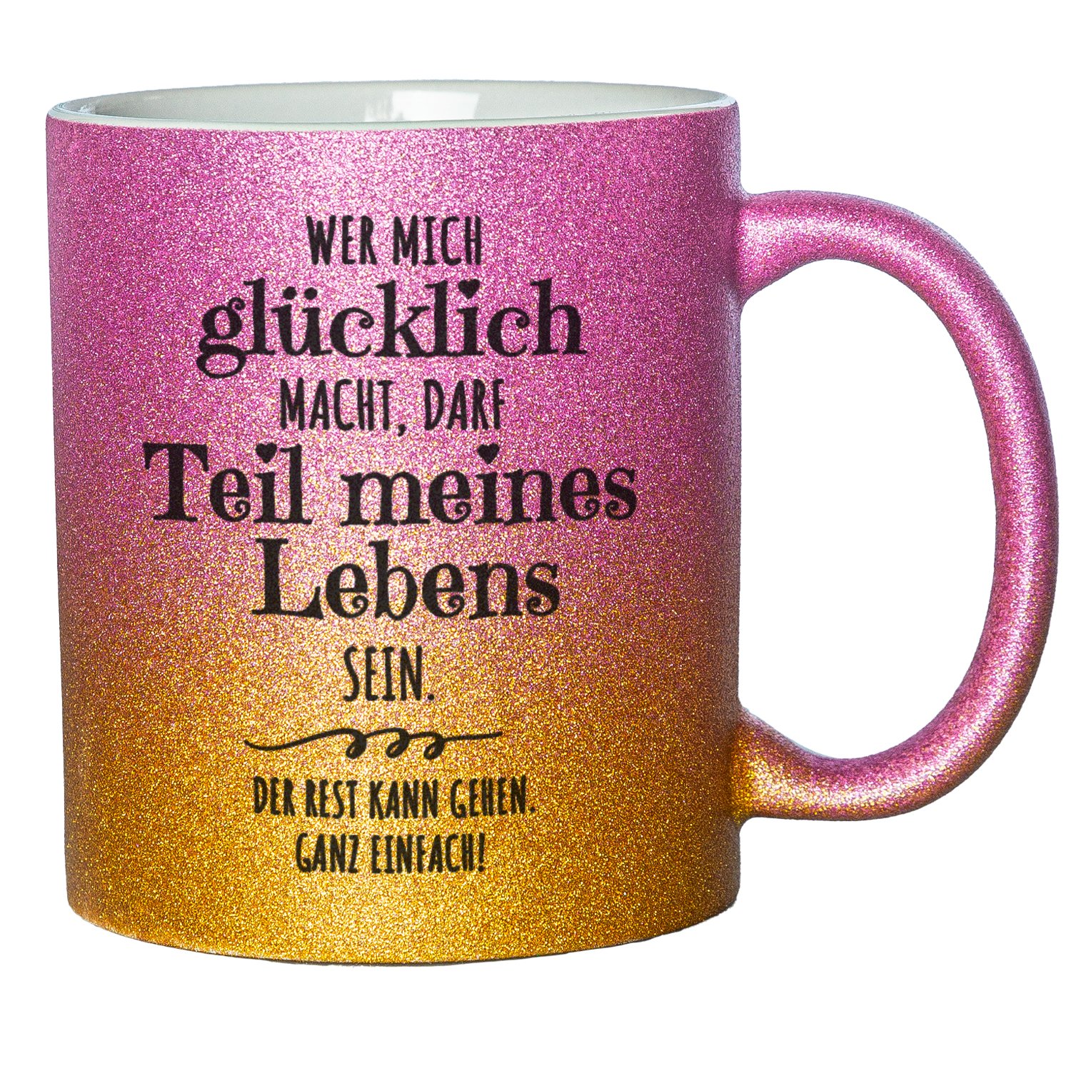 Glitzertasse mit lustigen Sprüchen