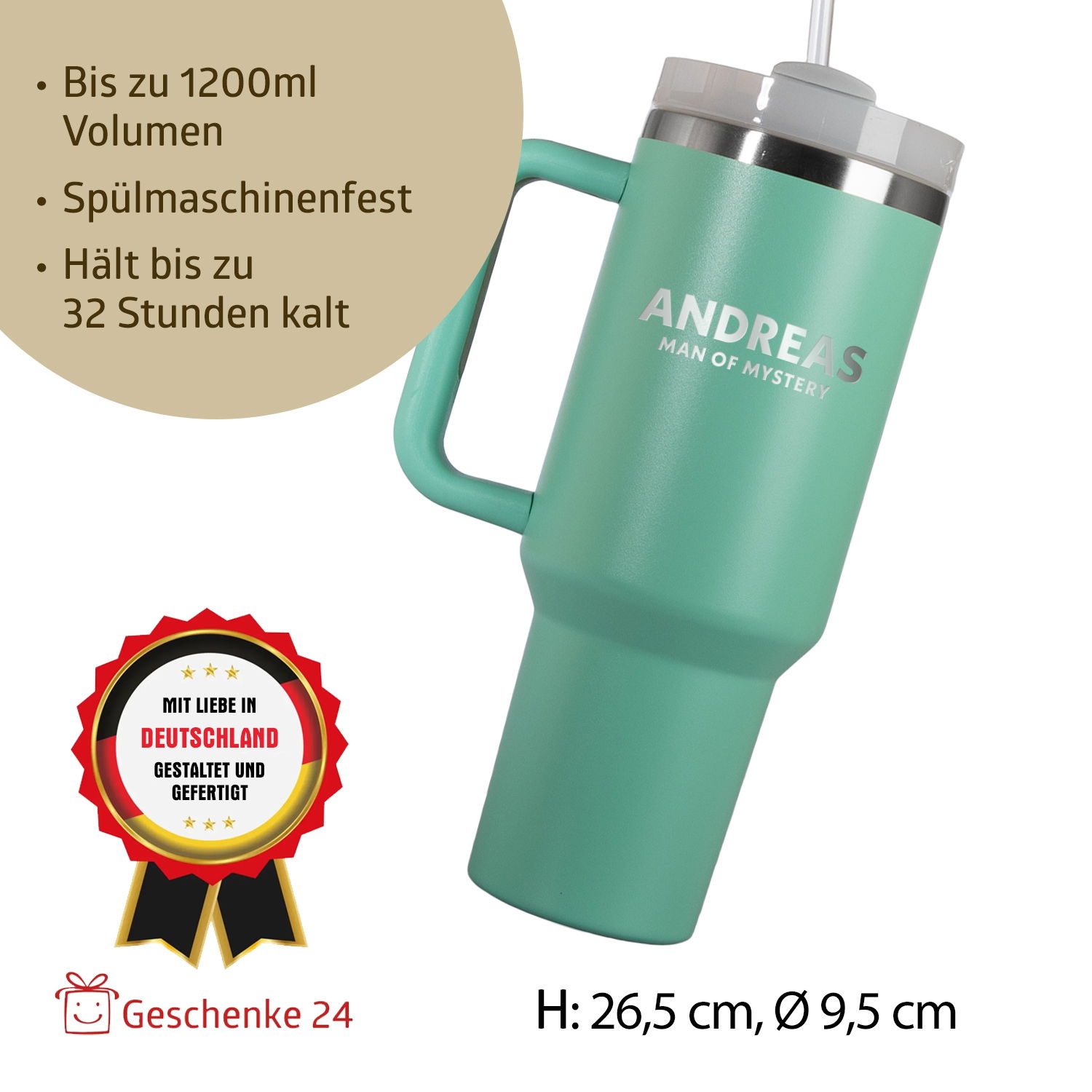 Thermo-Becher mit Griff und Deiner Gravur