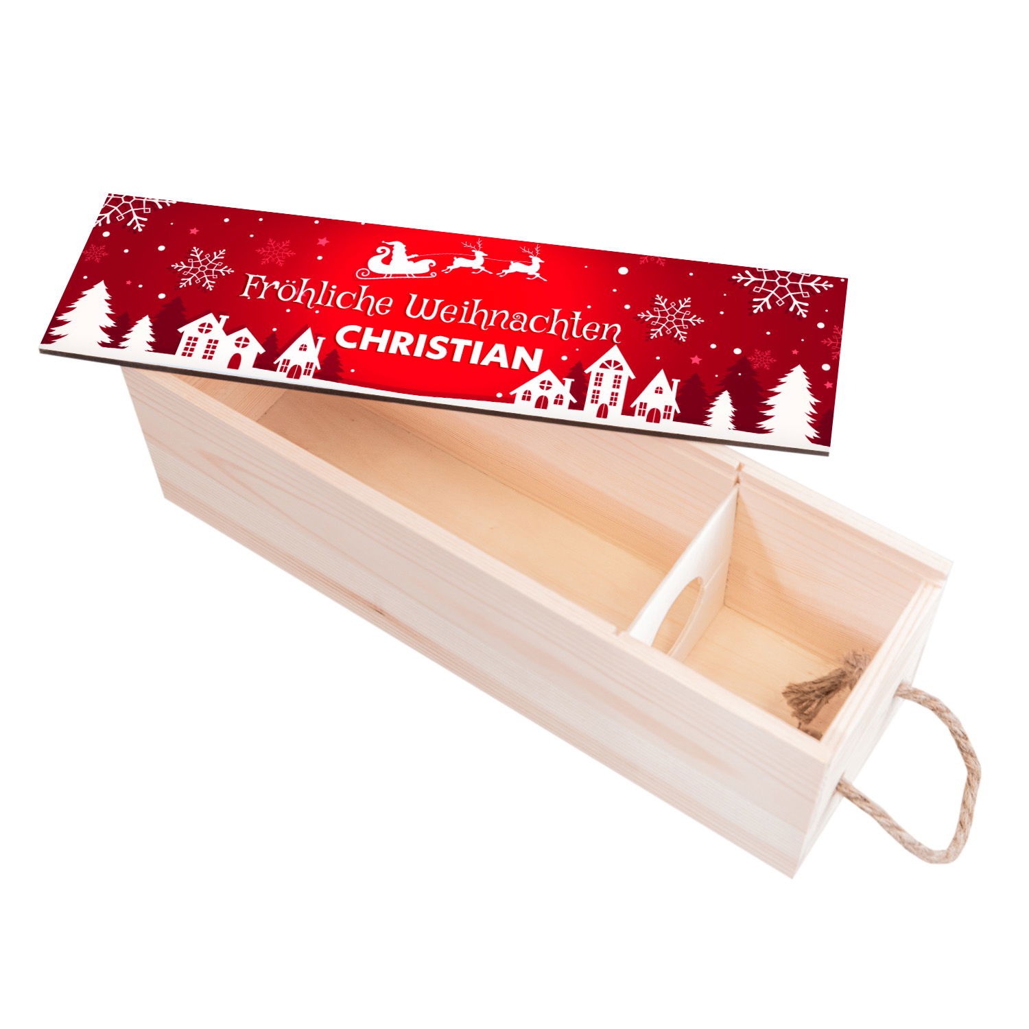 Weihnachtliche Holzbox für Weinflaschen 