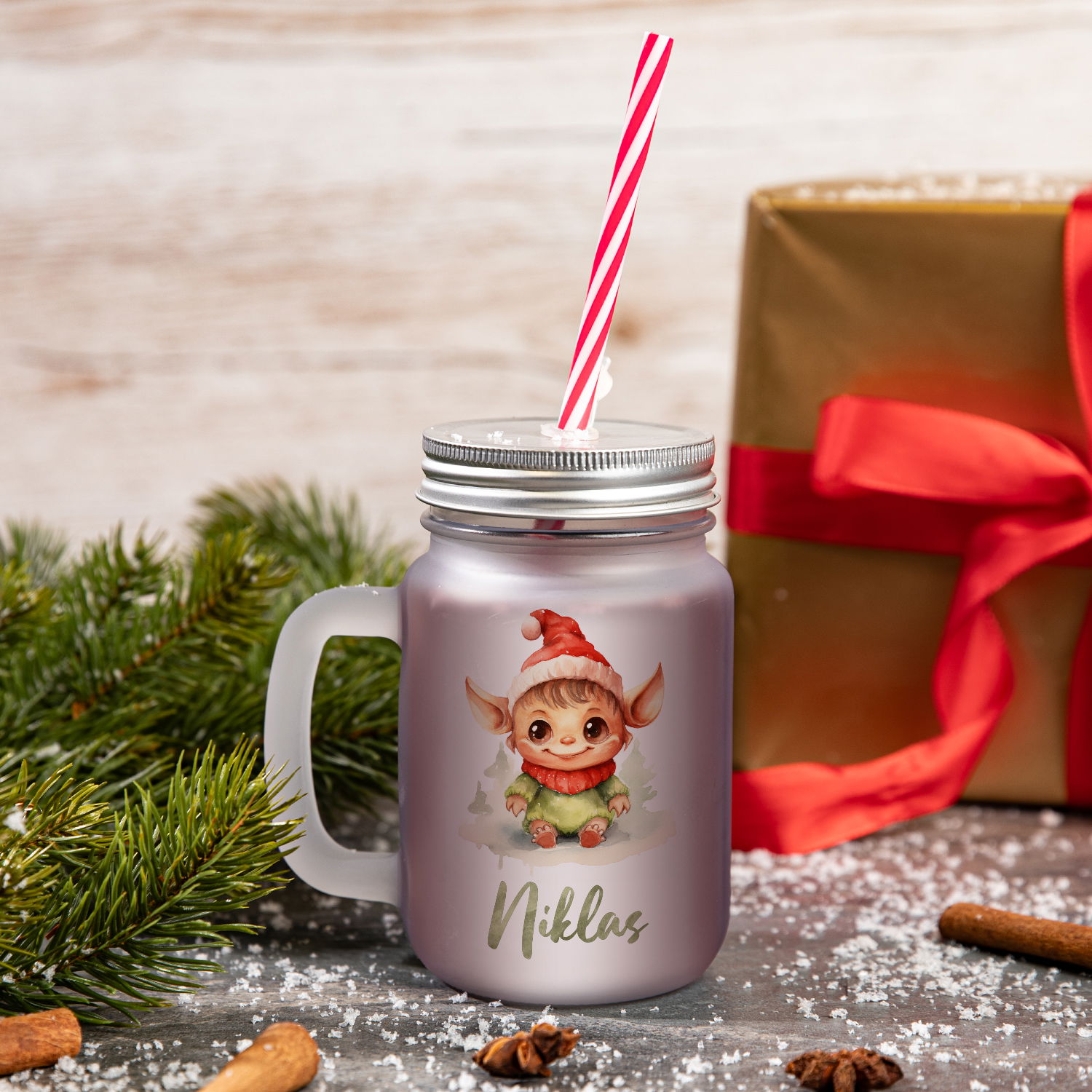 Weihnachtliches Henkelglas mit Wunschname