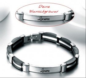 Edelstahl Armband mit Gravur - Silber/Schwarz