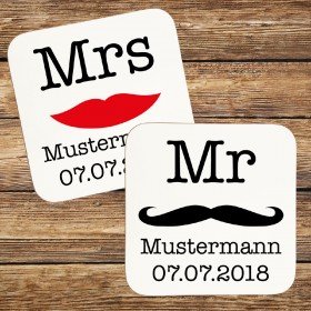 Untersetzer - Mr & Mrs mit Personalisierung