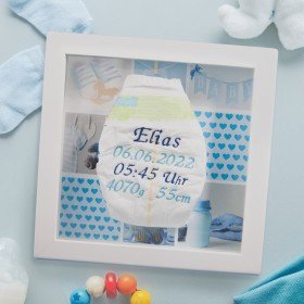 Baby Erstausstattung Geschenk Geburt Set personalisiert Junge blau Neugeborene
