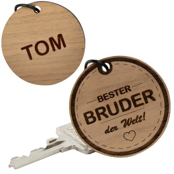 Schlüsselanhänger mit Gravur aus Holz Rund "BESTER BRUDER" Geschenkidee 