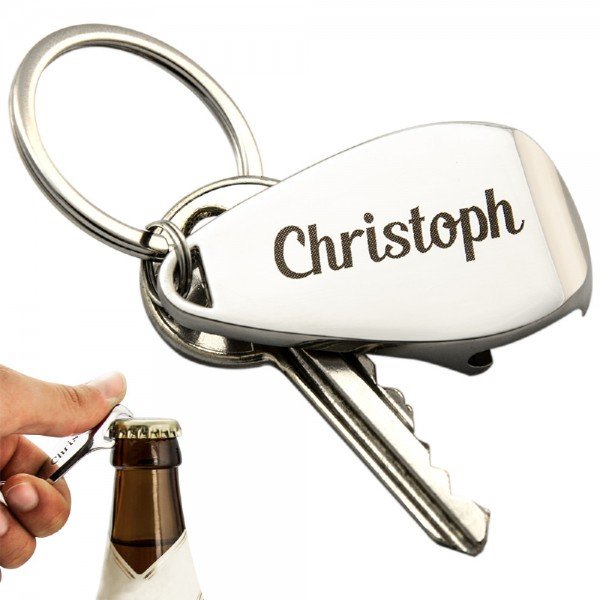 Flaschenöffner Schlüsselanhänger mit GRAVUR personalisierter Flaschenöffner