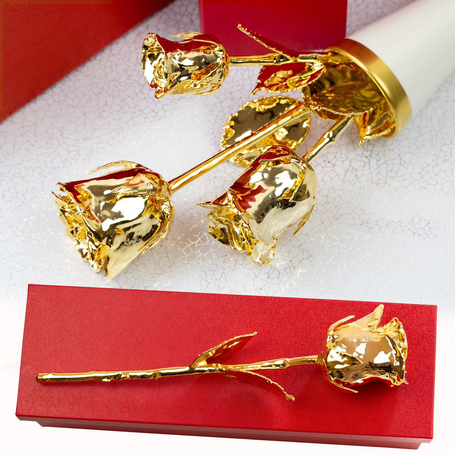 Blau Vergoldete Goldene echt Gold Rose mit WUNSCH Gravur Valentinstag Geschenk 