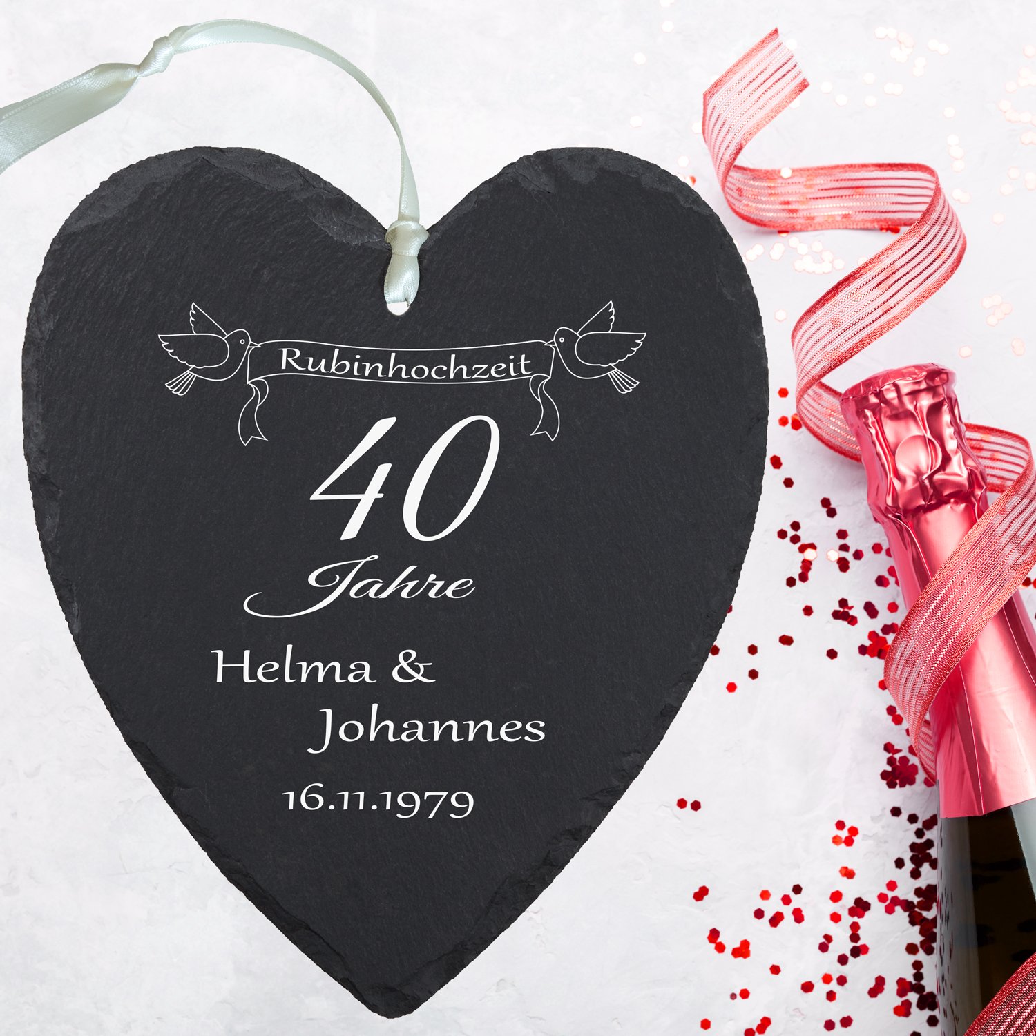Mint Geschenke zum Hochzeitstag Hochzeitsgeschenke : dekoratives Schiefer Herz mit Druck – personalisiert mit Namen und Datum Geschenke 24 Schieferherz – Unendlichkeit
