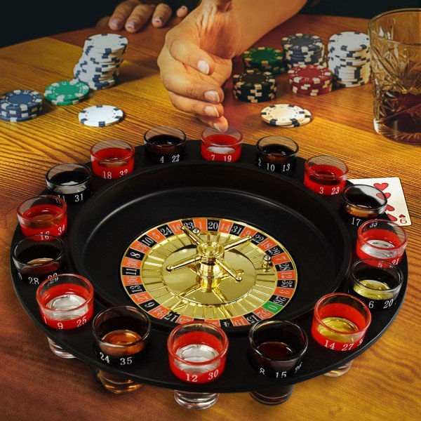 Roulette Partyspiel Trinkspiel mit 16 Gläsern Gesellschaftsspiel für Erwachsene 