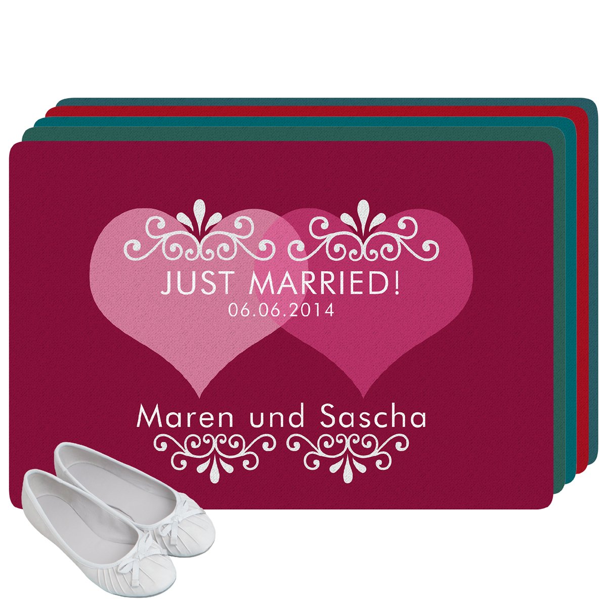 Personalisierte Fußmatte mit Wunschnamen | Just married – Goldverlauf | 35  x 50 cm oder 40 x 60 cm | Geschenkidee zur Hochzeit für Paare